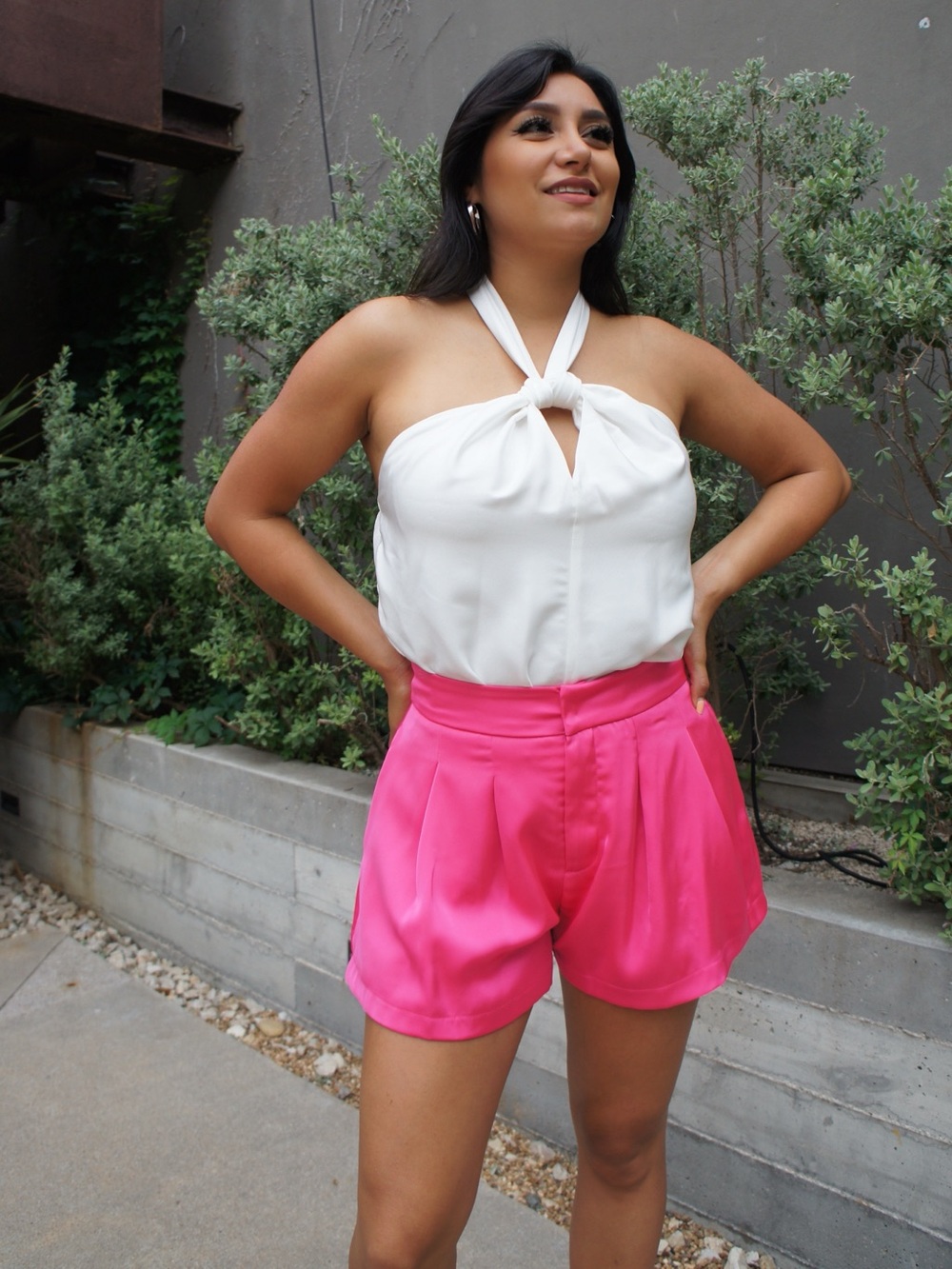 DO+BE Bright Pink Pleated High-Waist Shorts